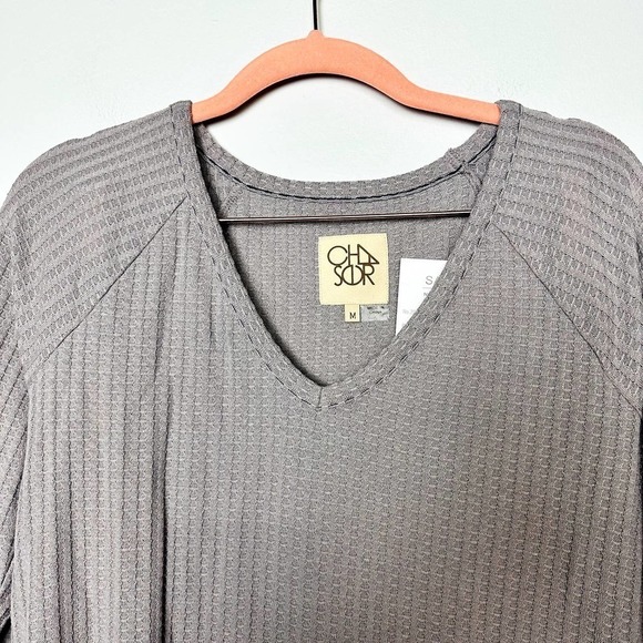 Chaser NWT Waffle Knit Long Sleeve Thermal V-Neck Tunic Top Tan Size Medium - Picture 2 of 5